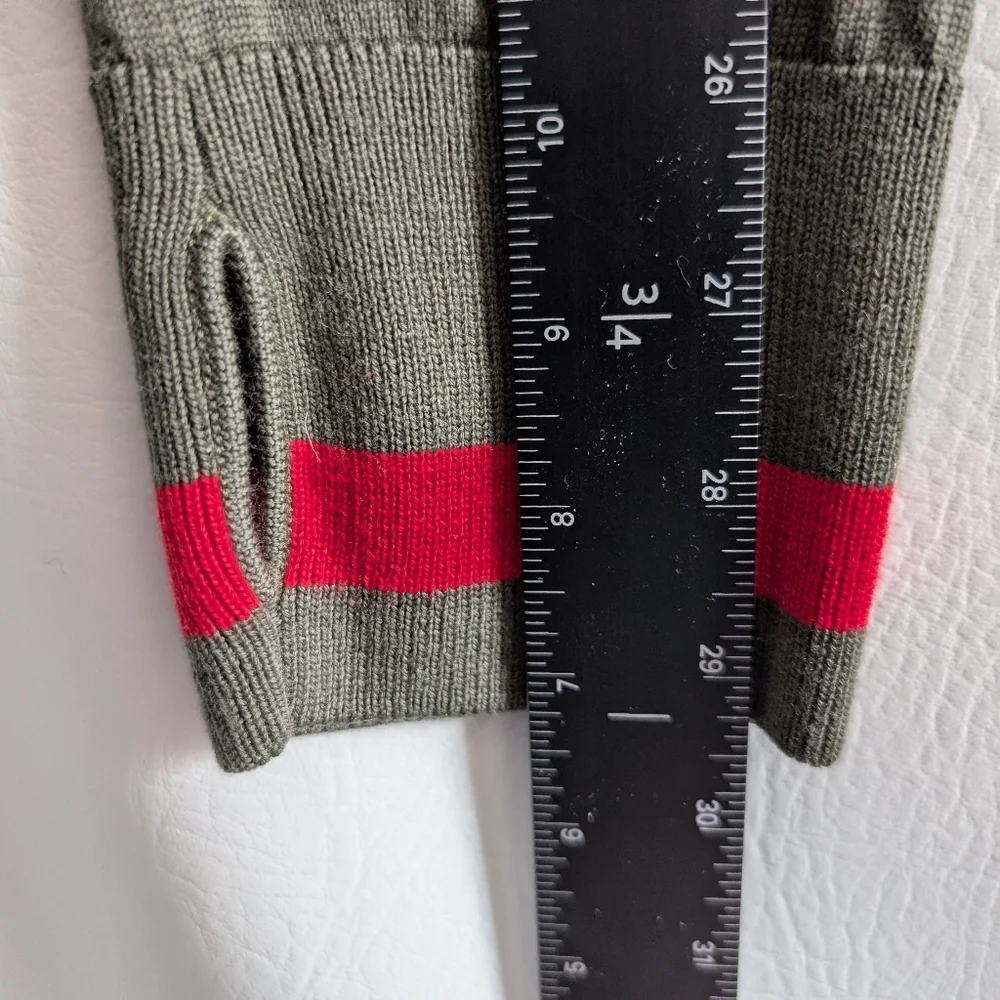 Icebreaker Wool Green Red Detail Full Zip Knit Cardigan Sweater - L